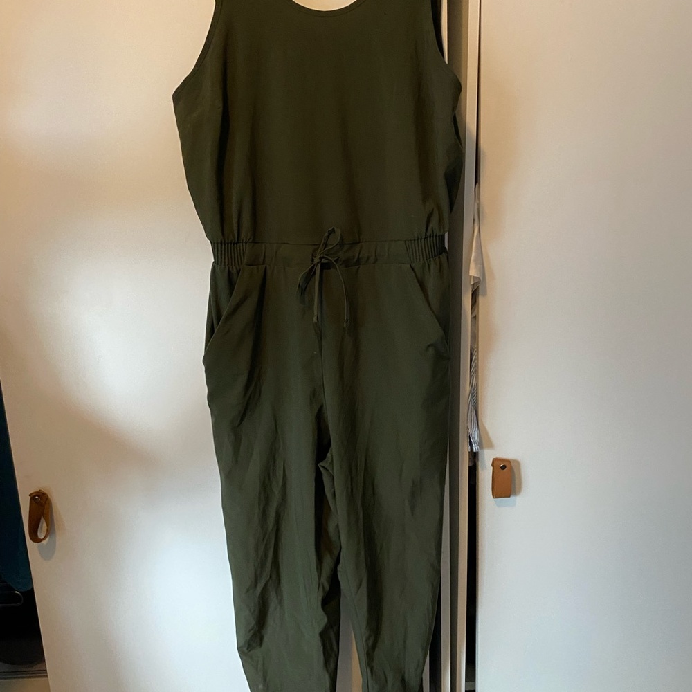 All in Motion Green tapered leg Jumpsuit with Elastic Waist and pockets